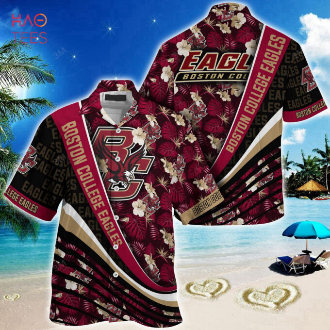 Boston College Eagles Summer Hawaiian Shirt, Tropical Flower Button 3D Shirt