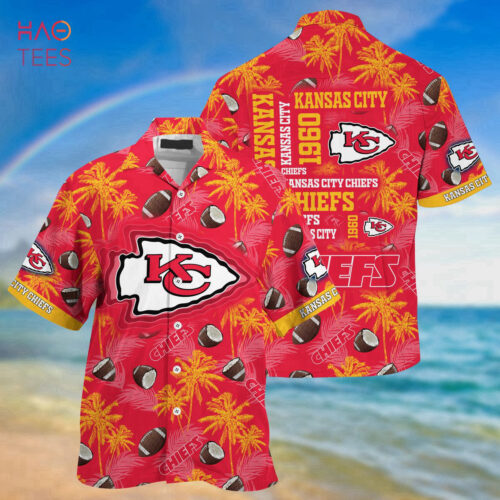 Kansas City Chiefs NFL Hawaiian Summer Button Up T-Shirt Red 2023