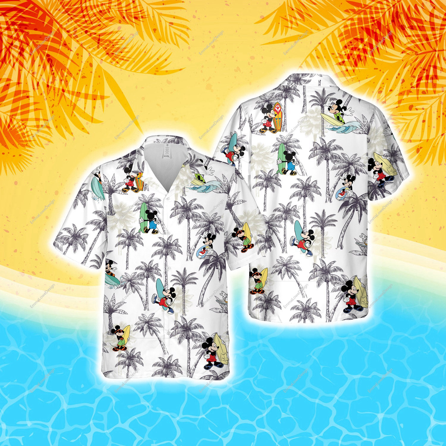 Mickey Summer Short Sleeve Button Hawaiian Shirt Beach Shorts