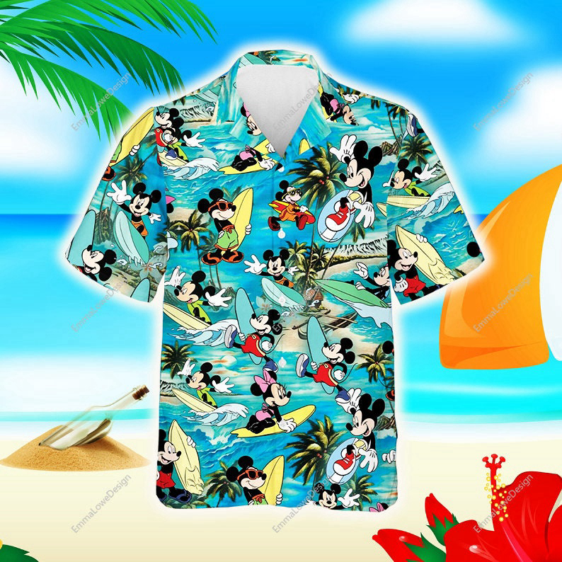Disney Mickey Mouse Walking on Beach Hawaiian Shirt Summer 2023