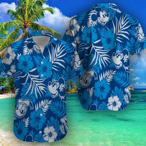Disney Mickey Mouse Floral Aloha Hawaiian Shirt Tropical BLue 01
