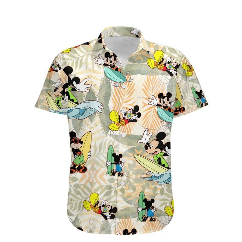 Mickey Mouse Floral Stripe Disney Cartoon Hawaiian Shirt