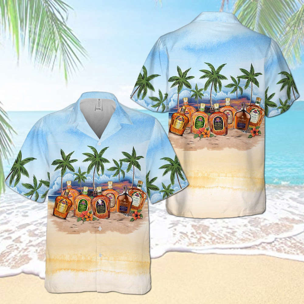 Crown Royal Collection Palm Tree Hawaiian Shirt Beach Holiday