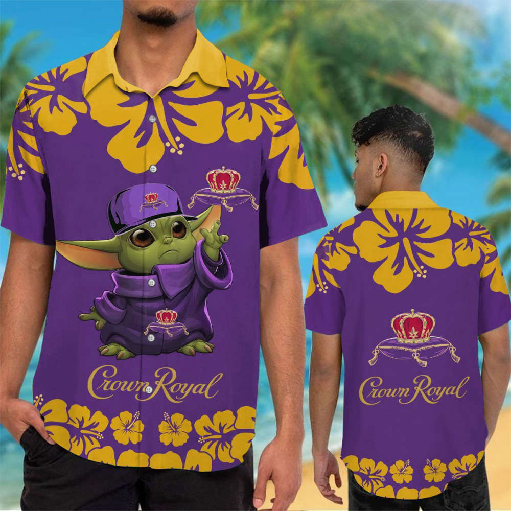 Crown Royal Baby Yoda Hibicus Pattern Hawaiian Shirt