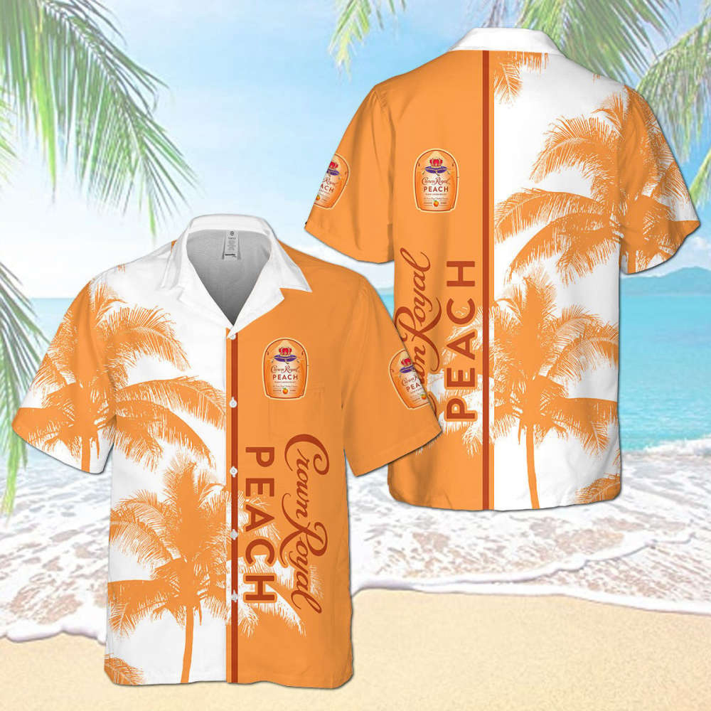 Crown Royal Peach Palm Tree Hawaiian Shirt Orange 0234