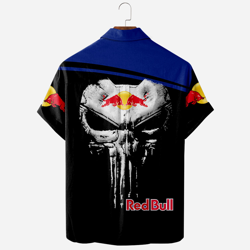 Skull Dark Red Bull Printed 3D Hawaiian Shirt Button Up Tee
