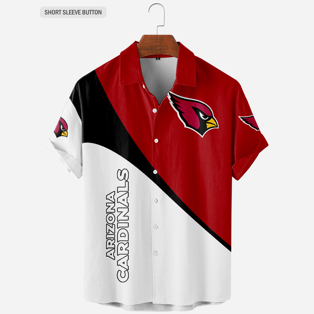 White/Red Arizona Cardinals Black Button Hawaiian Shirt 05