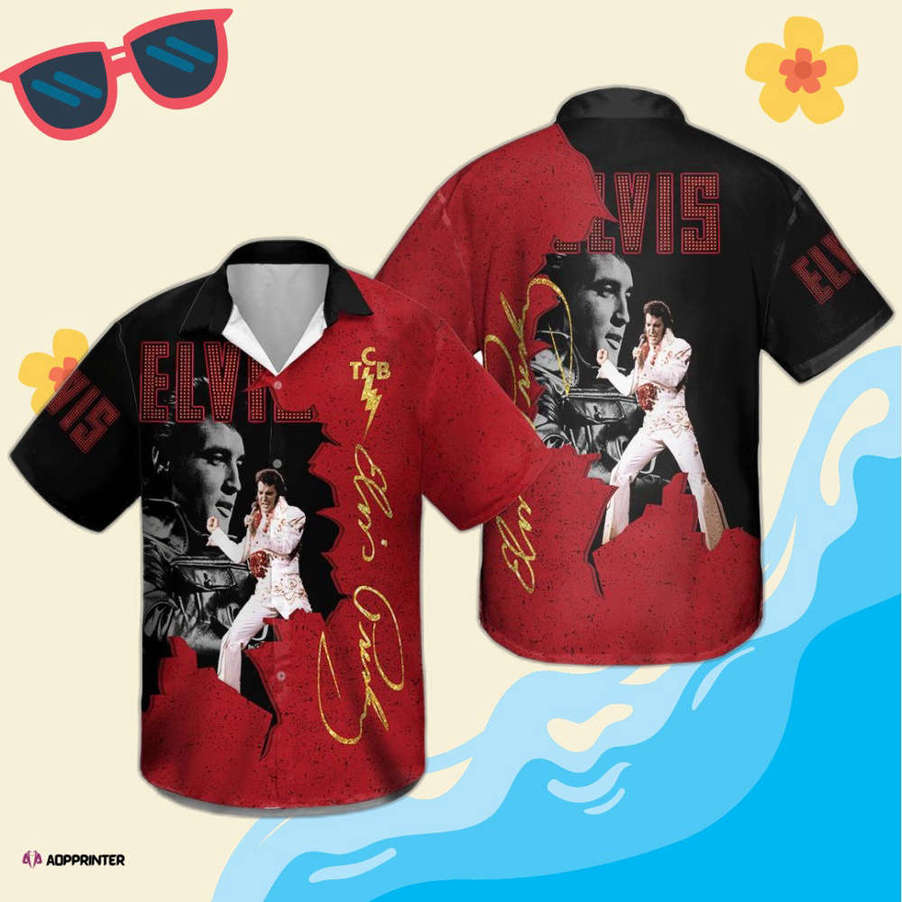 3D Elvis Presley Unisex Hawaiian Shirt Hot Summer Red 01