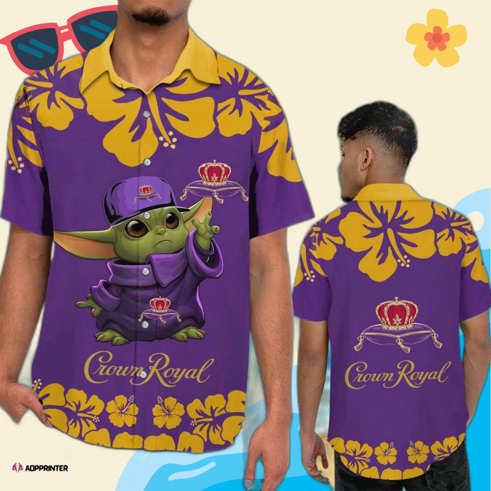 Crown Royal Baby Yoda Hibicus Pattern Hawaiian Shirt