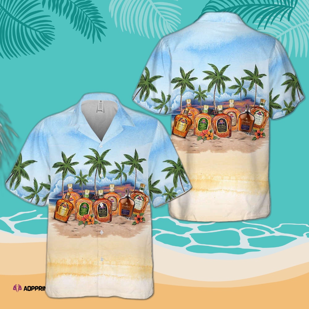 Crown Royal Collection Palm Tree Hawaiian Shirt Beach Holiday