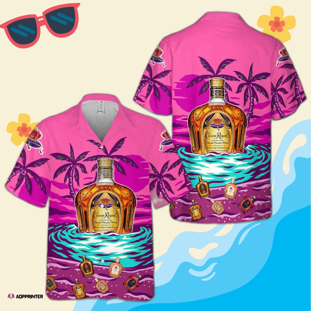Crown Royal On The Sand Palm Tree Hawaiian Shirt Pink Coconuts
