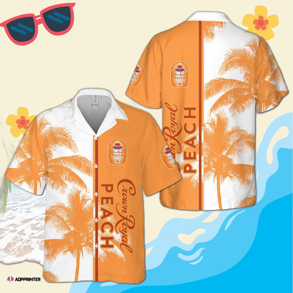Crown Royal Peach Palm Tree Hawaiian Shirt Orange 0234