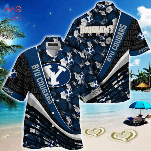 Dark Blue BYU Cougars Summer Hawaiian Shirt, Tropical Flower Pattern Hot 2023 Tee