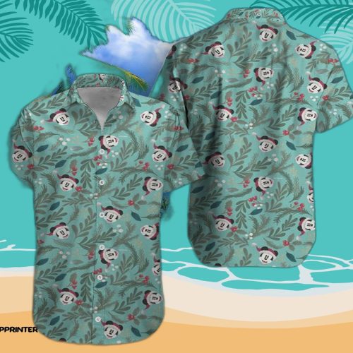 Disney Mickey Mouse Floral Aloha Hawaiian Shirt Green Tropical Shirt
