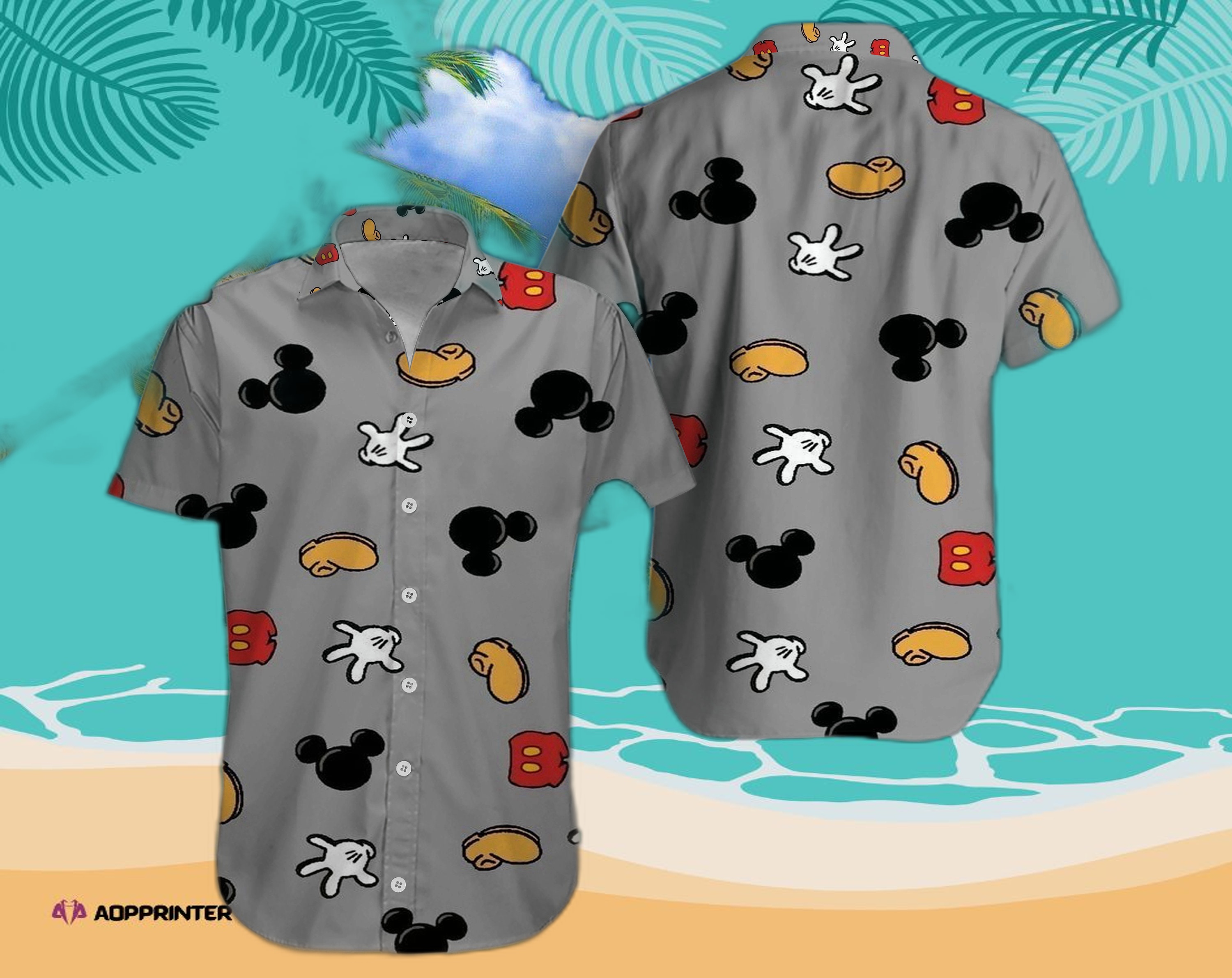 Disney Mickey Mouse Floral Aloha Hawaiian Shirt Grey Style 012 - Aopprinter