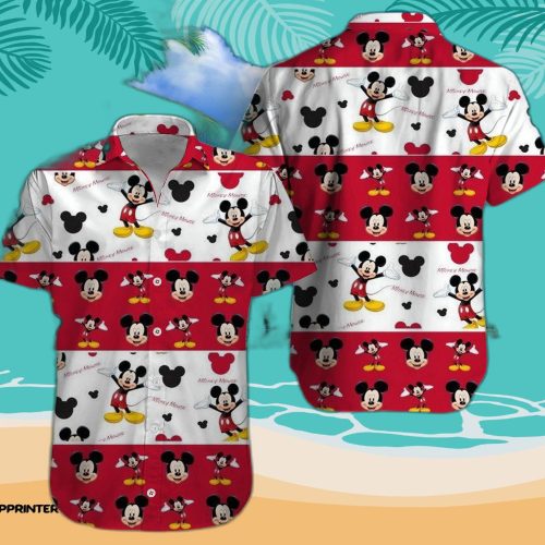 Disney Mickey Mouse Floral Aloha Hawaiian Shirt Cartoon Black 01