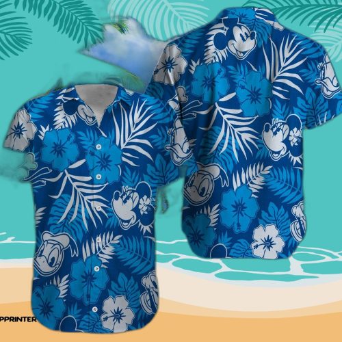 Disney Mickey Mouse Floral Aloha Hawaiian Shirt Tropical BLue 01
