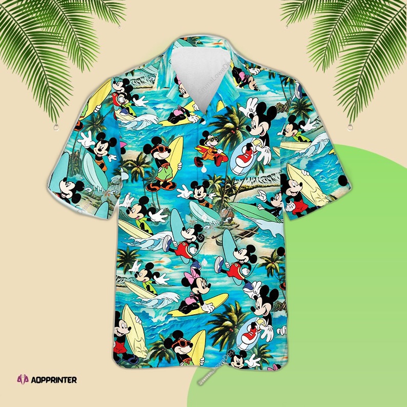 Disney Mickey Mouse Walking on Beach Hawaiian Shirt Summer 2023