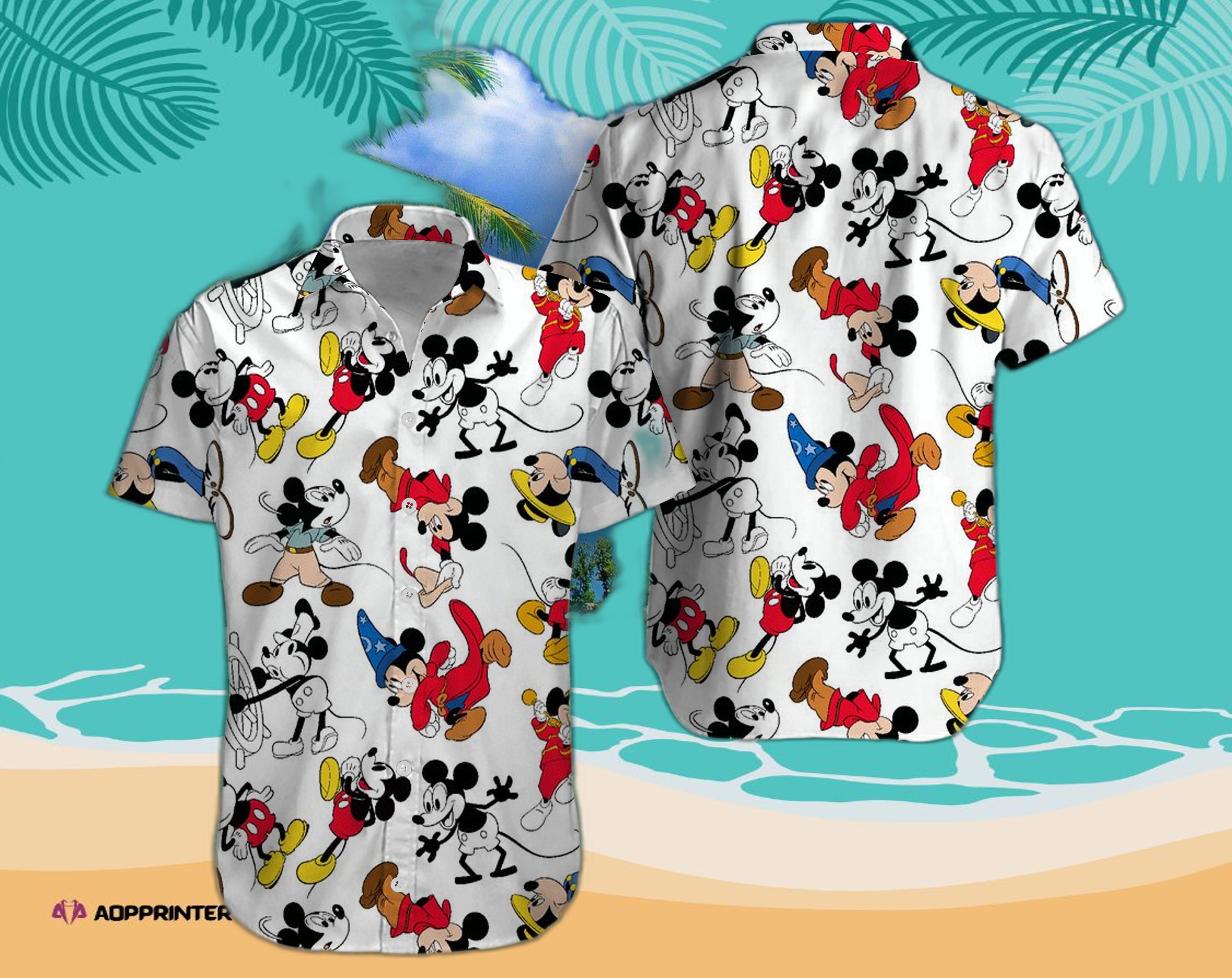 Friends and Disney Mickey Mouse Floral Aloha Hawaiian Shirt Summer Trip ...