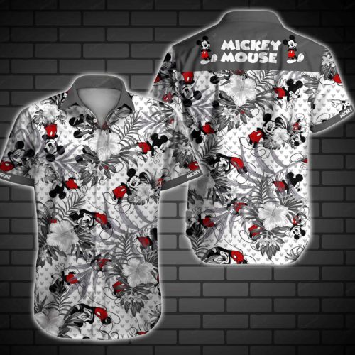 Gray Mickey Mouse Disney Hibiscus 3D Hawaiian Shirt