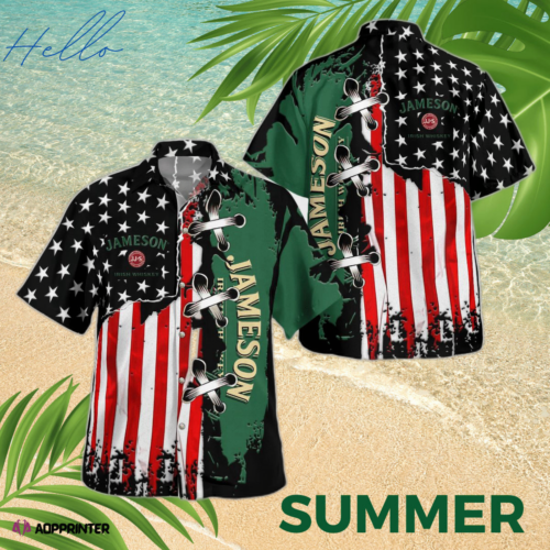 Green US Flag Stars Jagermeister All Over Print 3D Hawaiian Shirt Hot Summer Gift