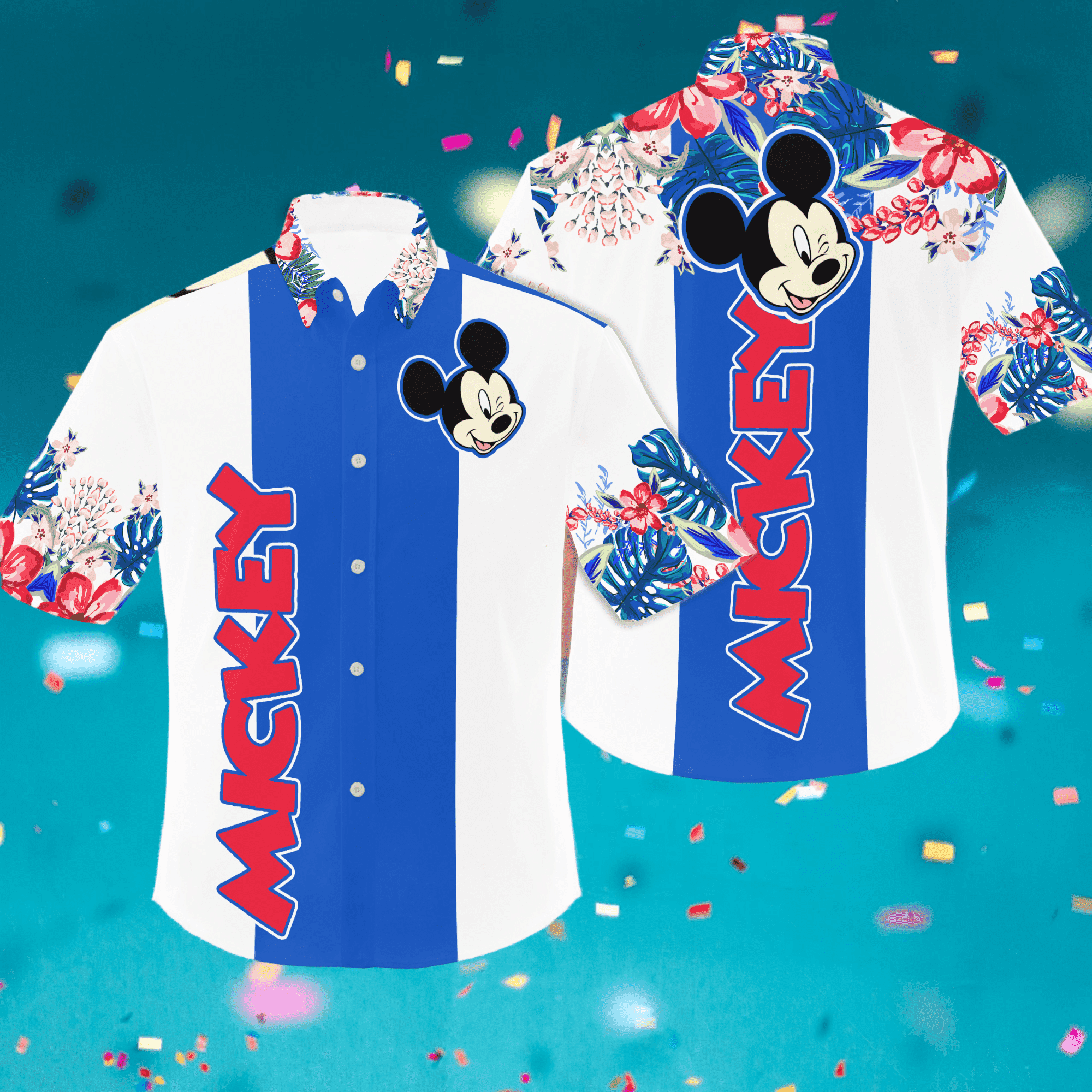 Disney Mickey Mouse Floral Aloha Hawaiian Shirt With Friend Hot Summer