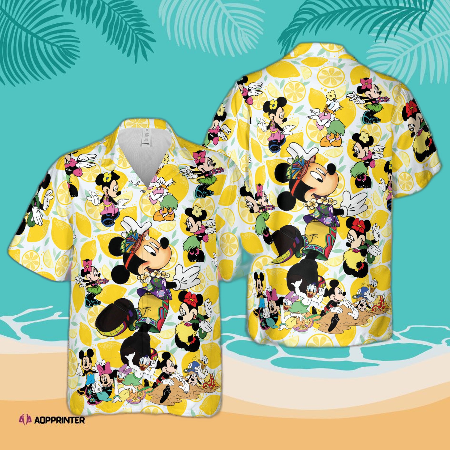 Disney Mickey Mouse Floral Aloha Hawaiian Shirt Summer Button Up