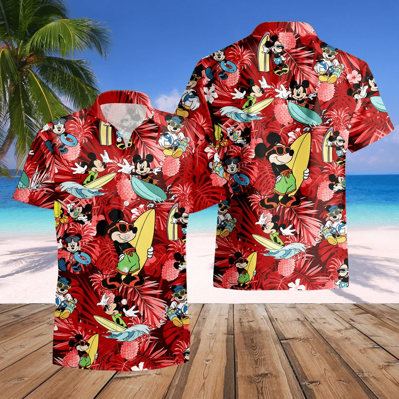 Mickey Mouse Costume Disney Summer Red 3D Hawaiian Shirt