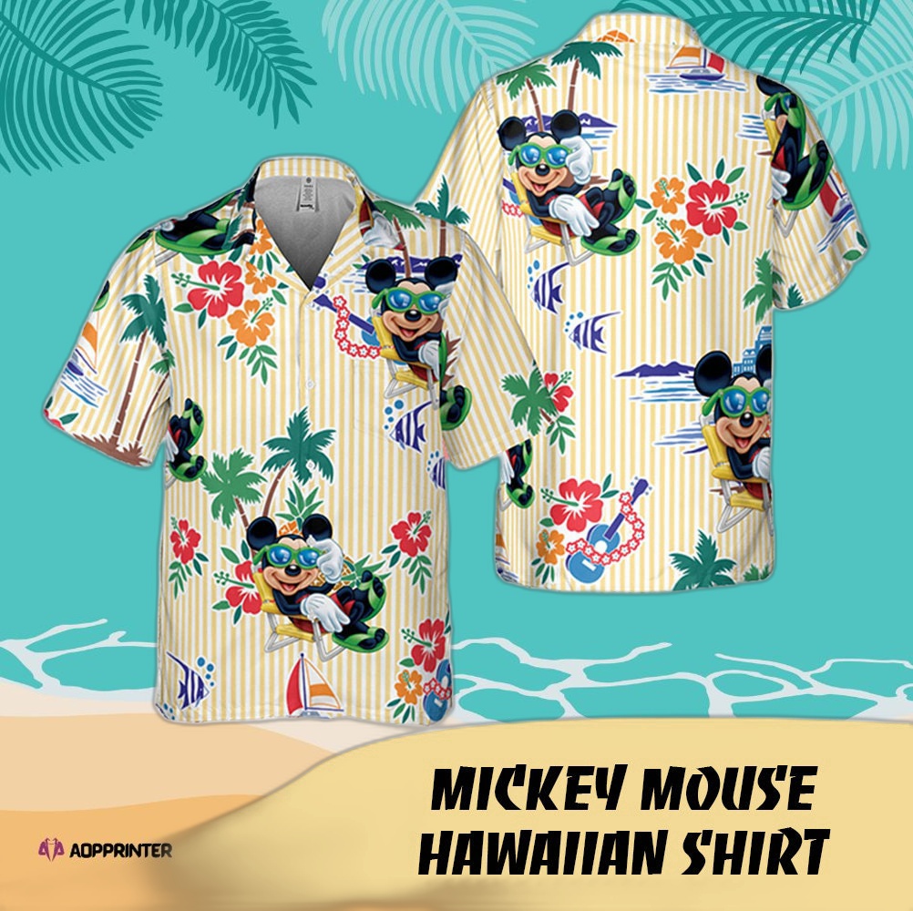 Disney Mickey Mouse Floral Aloha Hawaiian Shirt Dark Blue 01