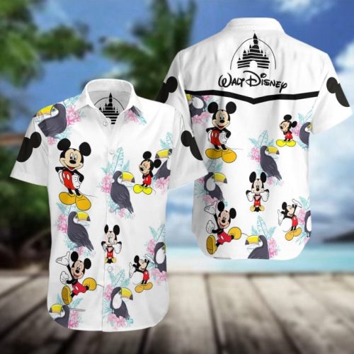 Mickey Mouse Walt Disney All Over Print Summer Short Sleeve Hawaiian Beach Shirt – White