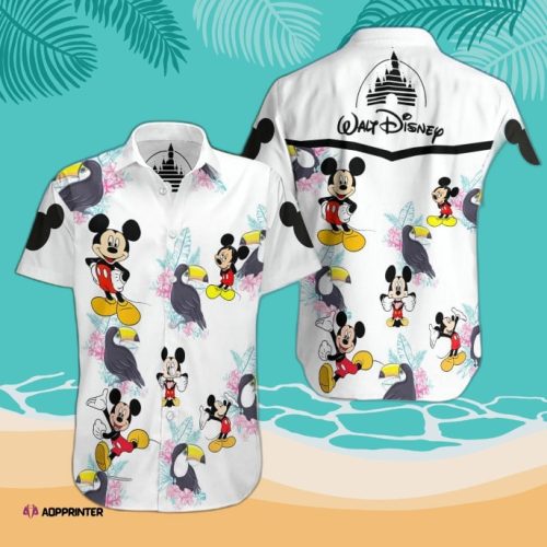 Mickey Mouse Walt Disney All Over Print Summer Short Sleeve Hawaiian Beach Shirt – White