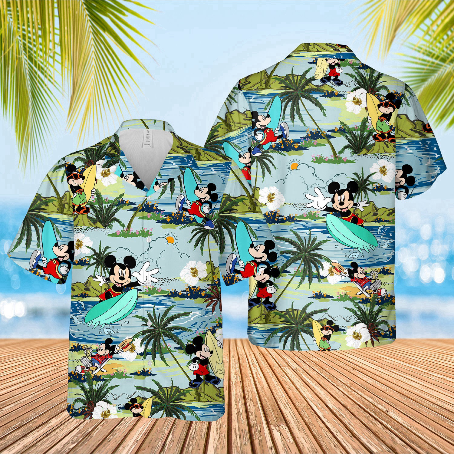 Mickey Surfing Hawaiian Shirt Disney Palm Tree Mickey Beach Short Sleeve T-Shirt