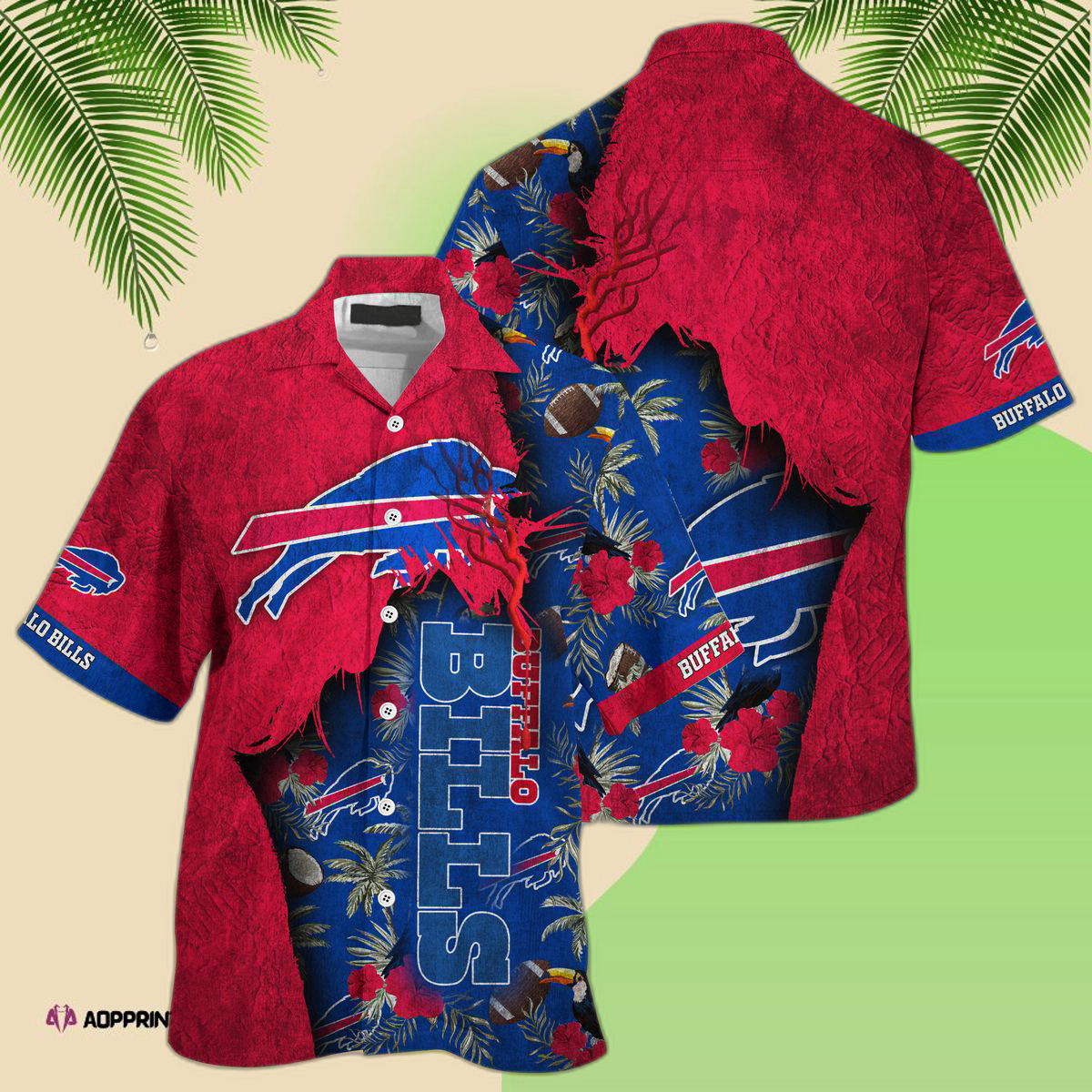 New Red Tropical Floral Buffalo Bills NFL Hawaiian Shirt Travel Summer Gift