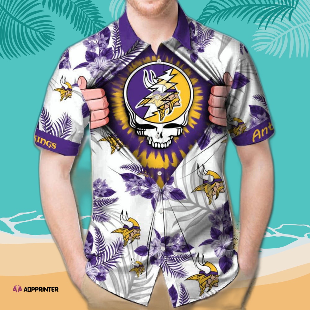 Personalized And Number Minnesota Vikings And Floral Hawaiian Shirt