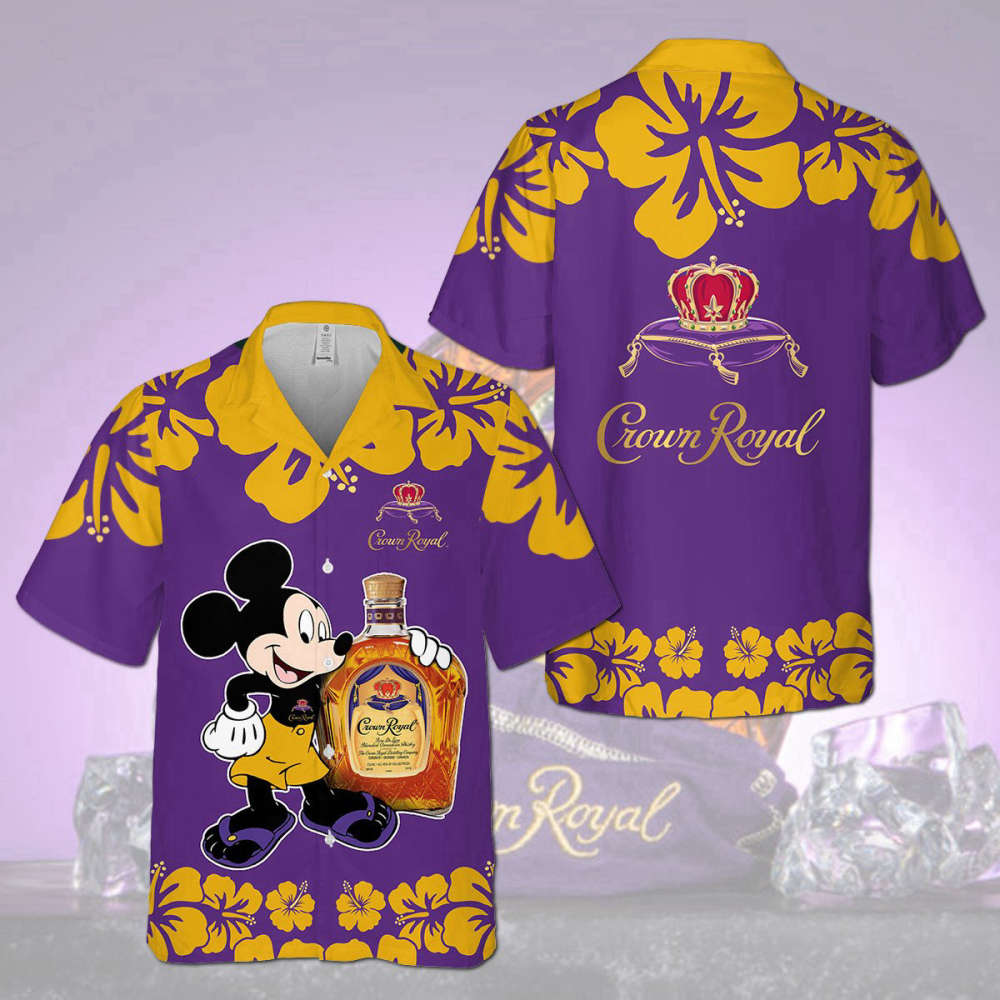 Purple Crown Royal Mickey Mouse Hibiscus Flower Hawaiian Shirt