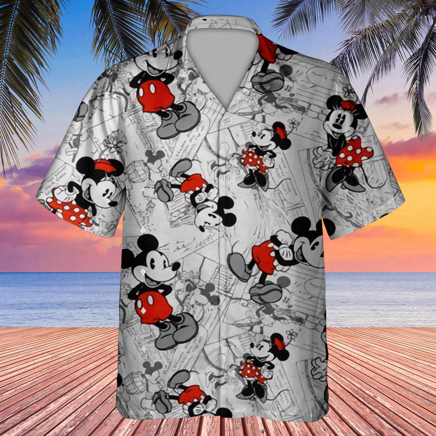 Summer Tropical Minnie And Mickey Pattern 3D Hawaiian Shirt For Men Women
