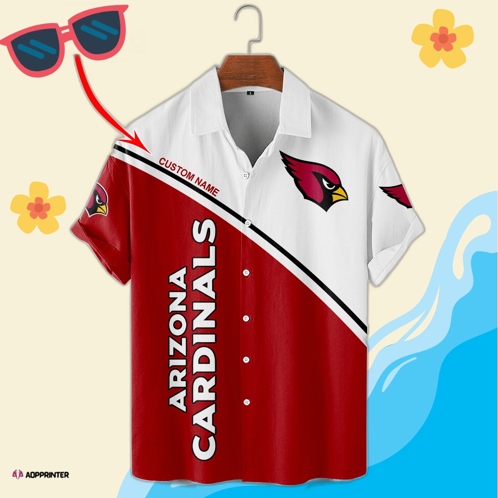 White Arizona Cardinals Full Printing Solid Color Button Hawaiian Shirt 04
