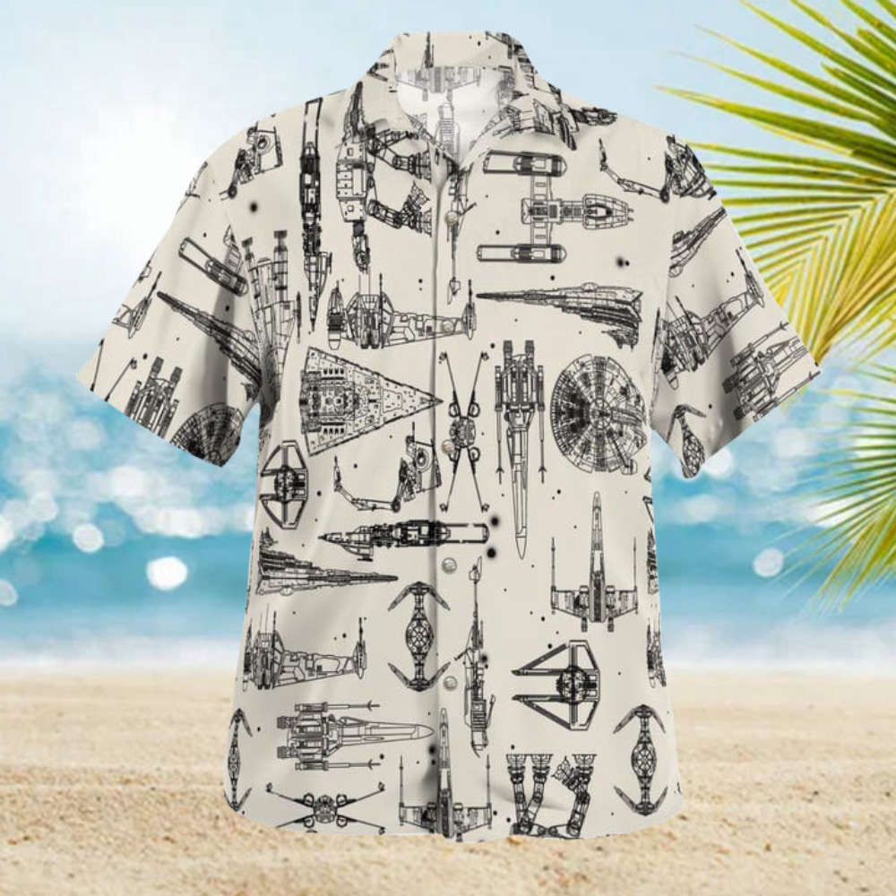Space Ship Pattern Hawaiian Shirt Shorts White Summer 2023 Hot
