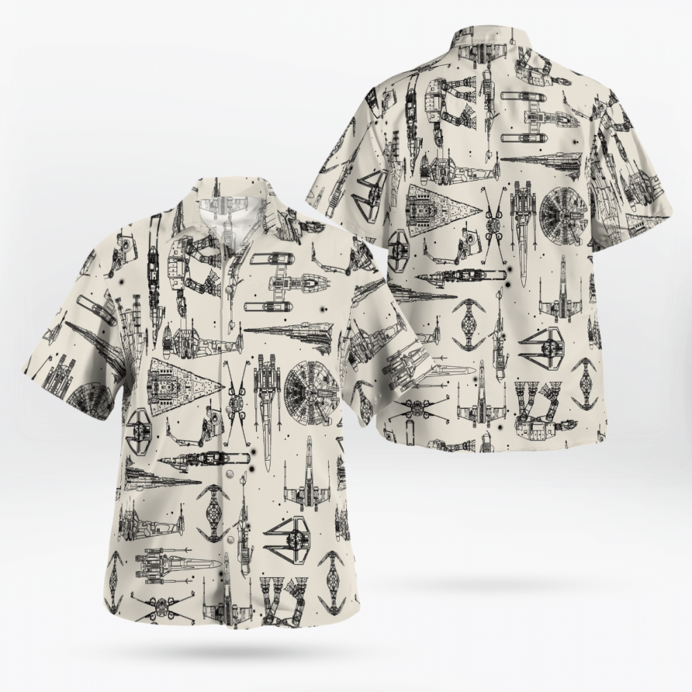 Space Ship Pattern Hawaiian Shirt Shorts White Summer 2023 Hot