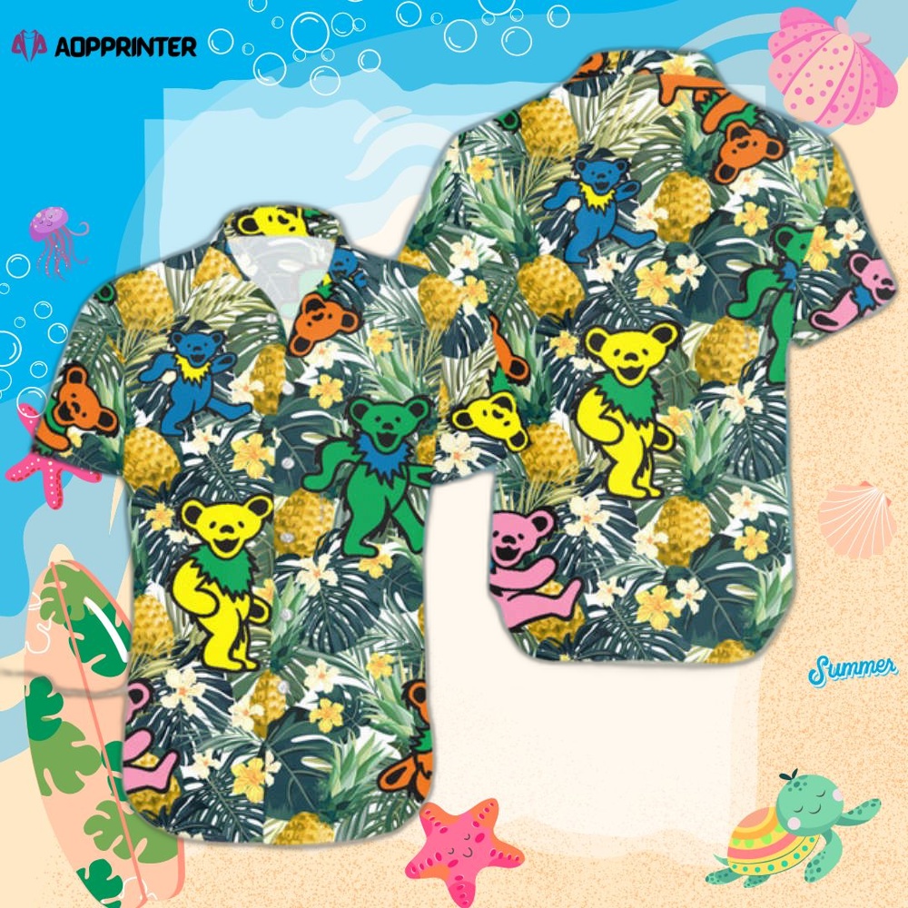 3D Hawaiian Shirt For Men Grateful Dead Dancing Bears Colors Summer Hawaii Shirt