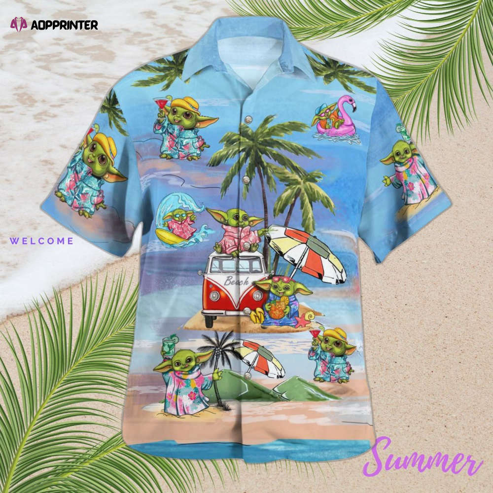 Baby Yoda Summer Time Hawaiian Shirt Shorts Blue Summer 2023 Hot