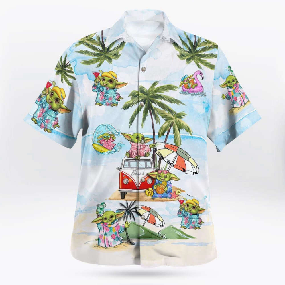 Baby Yoda Summer Time Hawaiian Shirt Shorts Light Blue Summer 2023 Hot