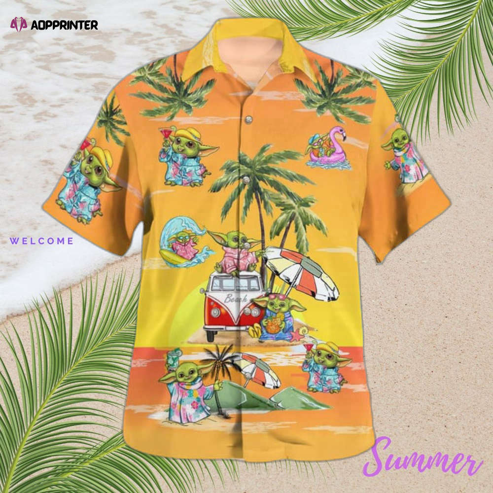 Baby Yoda Summer Time Hawaiian Shirt Shorts Sunset Yellow Summer 2023 Hot