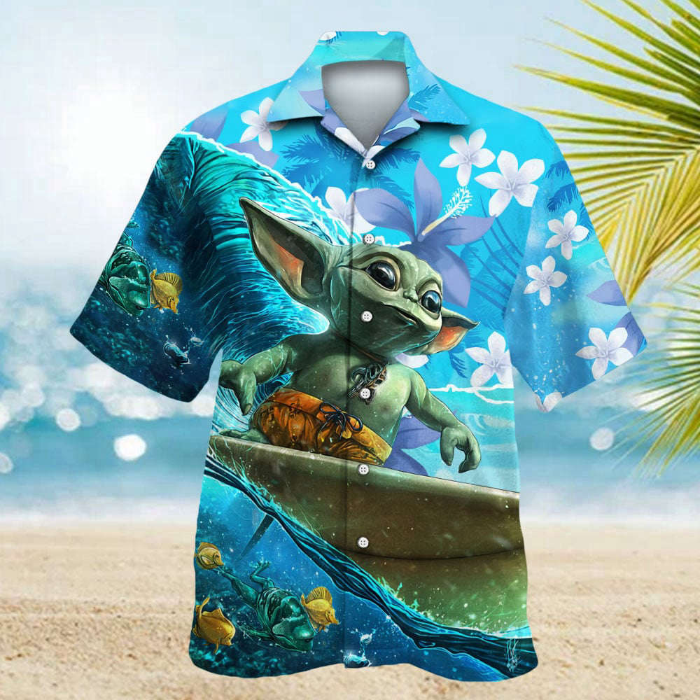 Baby Yoda Surfing Hawaiian Shirt Shorts Summer 2023 Hot