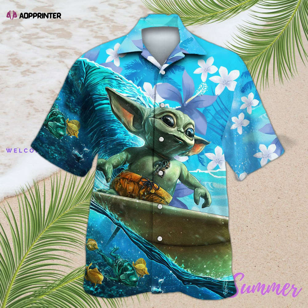 Baby Yoda Surfing Hawaiian Shirt Shorts Summer 2023 Hot