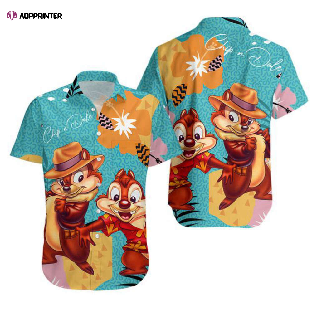 Chip n Dale Green Orange Brown Patterns Disney Hawaiian Shirt