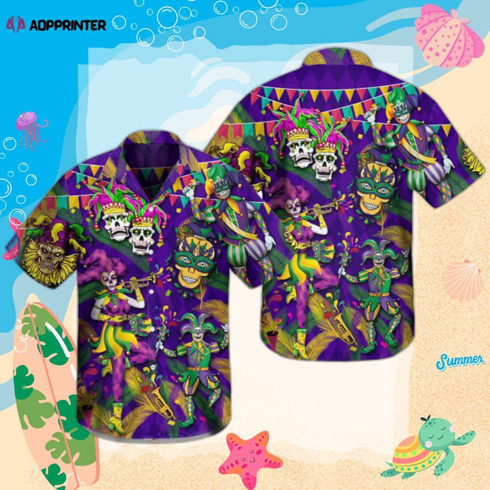 Clown Skull Happy Mardi Gras Pattern On Purple Hawaii Shirt