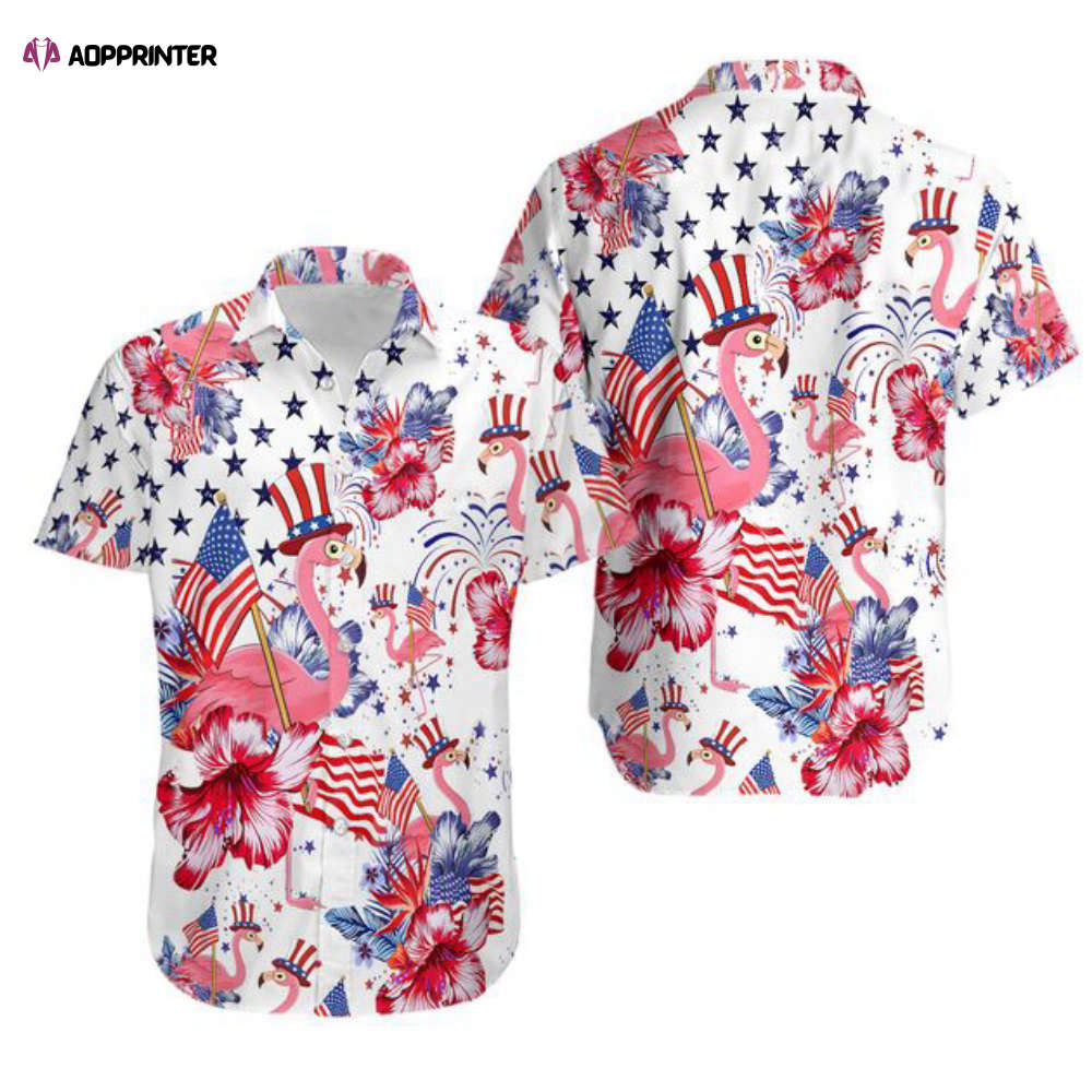 Flamingo American Flag Hawaiian Shirt