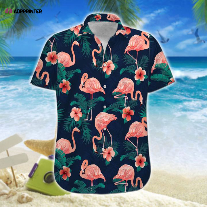 Love Flamingo Tropical Pattern Casual Short Sleeve Button Shirt Gift Size S-5XL