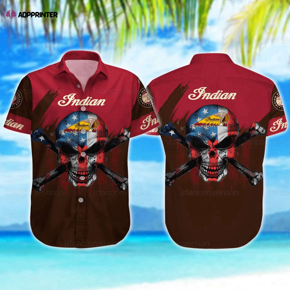 Motorcycle Button Shirt, Indian Button Shirt, Skull Button Hawaiian Shirt